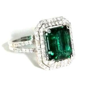 18K White Gold 4.20ct Emerald & 1.00ct Diamond Ring Size 7.5