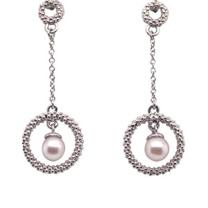 Akoya Pearl Earrings 14 KT White Gold 5.25 mm Certified $990  