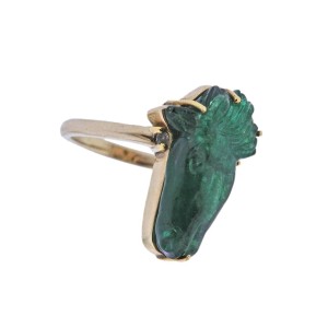 7.25 Carat Carved Emerald Horse Head Diamond Gold Ring