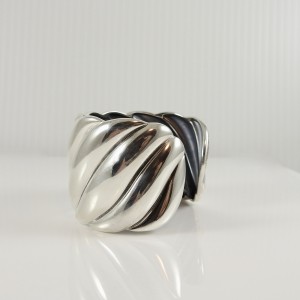  David Yurman Sterling Silver Wide Sculpted Cable Cuff Bracelet