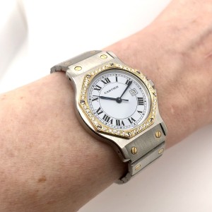 CARTIER SANTOS OCTAGON Automatic 31mm 18K Yellow Gold & Steel DIAMOND Bezel Watch