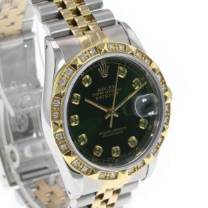 Green Datejust Two-tone 36mm Dial Pyramid Diamond Bezel Watch