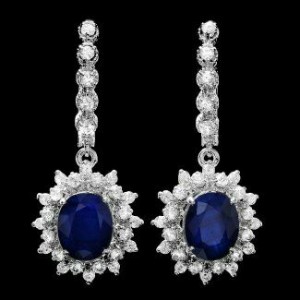14K White Gold Sapphire and Diamond Earrings 
