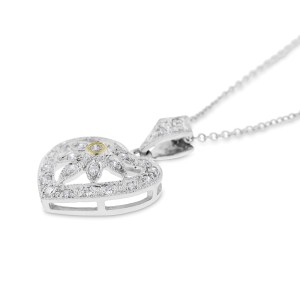 14K White Gold 0.40ct. Diamond Leaf In Heart Pendant Necklace 