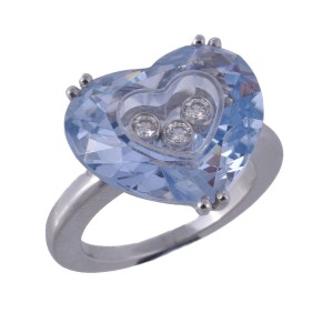 Chopard 18K White Gold Blue Topaz and Diamond Ring Size 5.75