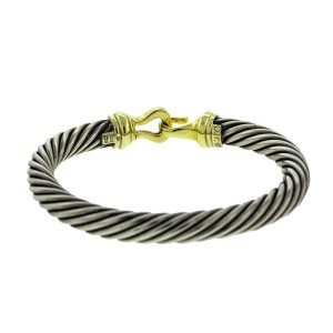 David Yurman 18k Yellow Gold and Steel Cable Belt Buckle Bracelet