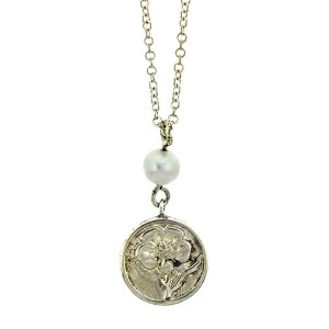 Tiffany & Co. Silver Nature Rose with Pearl Charm Necklace 