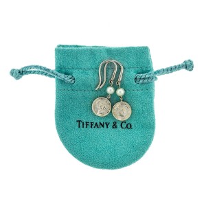 Tiffany & Co. Silver Nature Rose Pearl Dangling Dangle Earrings