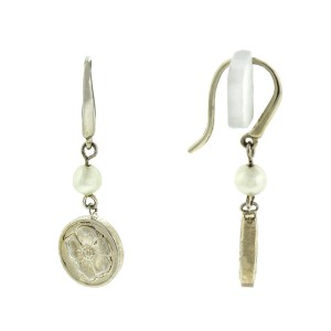Tiffany & Co. Silver Nature Rose Pearl Dangling Dangle Earrings