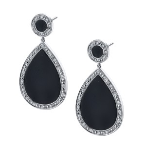 14k White Gold Black Onyx and Diamond Earrings