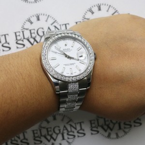 Rolex Datejust II 41mm Steel White Dial Watch 5.6CT Diamond Box Papers