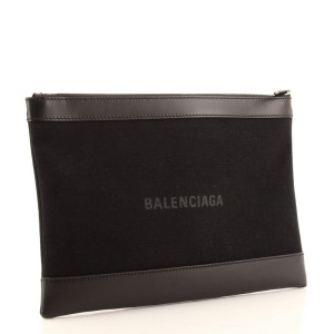 Balenciaga Navy Zip Pouch Canvas and Leather Large