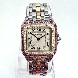 CARTIER PANTHERE 27mm 1 Row Gold 0.48TCW Diamonds & 0.77TCW Red Rubies Watch