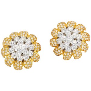 10 Carat Diamond and Two-Tone Gold Clip-On Earrings