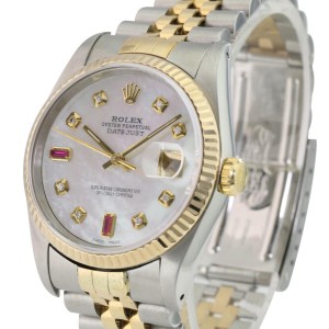 White Mop Mens Datejust Two-tone Diamond Ruby Dial Fluted Bezel Watch