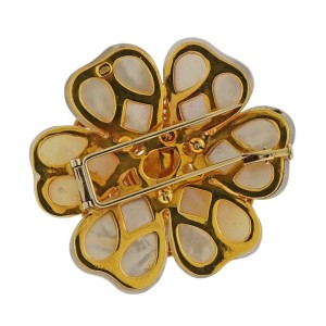 South Sea Pearl Diamond Mother of Pearl Gold Flower Brooch Pin