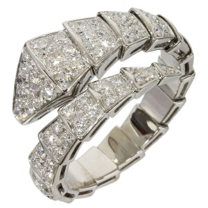 Bulgari Serpenti 18K White Gold Row Diamond Ring Size 10.5