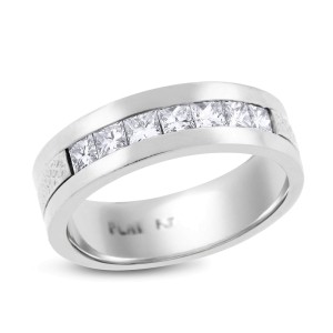 950 Platinum 0.76ct. Diamond Princess Cut Unique Wedding Band Ring Size 8