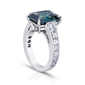 David Gross Emerald Green Sapphire and Diamond Platinum Ring