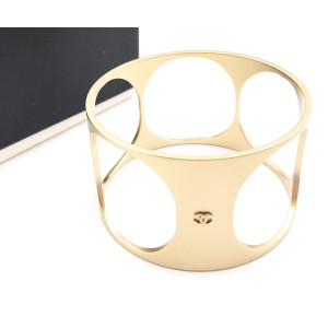 Chanel Gold Tone Holes Wide Cuff Bracelet 