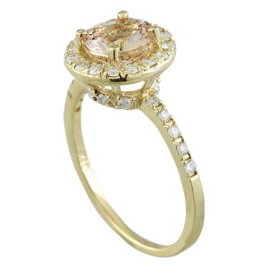 1.60 Carat Morganite 14K Yellow Gold Diamond Ring