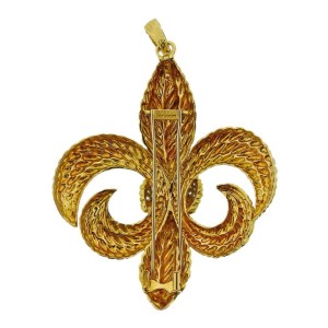 Heraldic Fleur-de-lis Gold and Diamond Brooch
