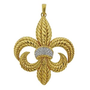 Heraldic Fleur-de-lis Gold and Diamond Brooch