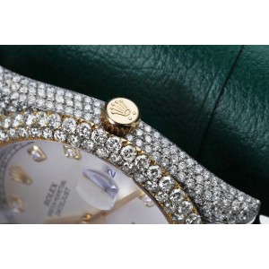 Rolex Custom Diamond Datejust 41mm Factory Ivory Diamond Dial Yellow Gold and Stainless Steel  Watch