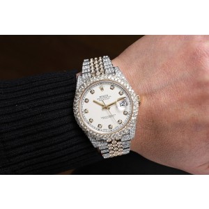 Rolex Custom Diamond Datejust 41mm Factory Ivory Diamond Dial Yellow Gold and Stainless Steel  Watch