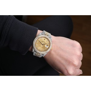 Rolex Custom Diamond Datejust 41mm Factory Champagne Diamond Dial Yellow Gold and Stainless Steel  Watch