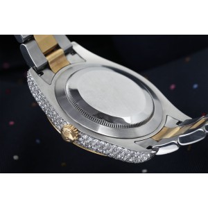 Rolex Datejust 41 Stainless Steel and 18k Yellow Gold Watch Factory Black Roman Dial Custom Diamond Bezel and Diamond Case 
