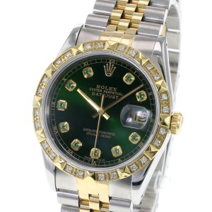 Green Datejust Two-tone 36mm Dial Pyramid Diamond Bezel Watch
