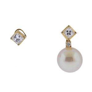 South Sea Pearl Diamond Gold Night & Day Earrings