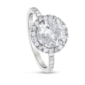 14k White Gold 2.41ct. Diamond Halo Engagement Ring Size 7
