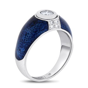 18k White Gold 0.37 Ct. Genuine Hidalgo Solitaire Diamond Blue Enamel Ring Size 6.5 