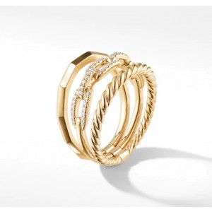 David Yurman Stax Narrow Ring with Diamonds in 18K Gold, 9.5mm