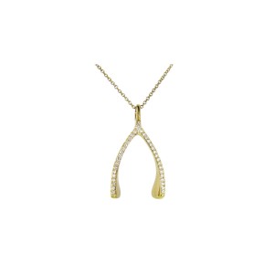 Jennifer Meyer 18K Yellow Gold Diamond Wishbone Pendant Necklace