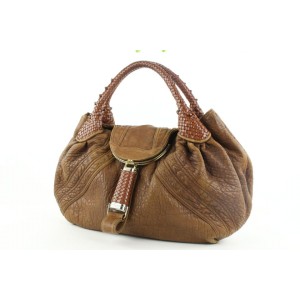 Fendi Large Brown Leather Spy Hobo Bag with Woven Handle 68ff423