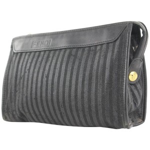 Fendi Black Pequin Stripe Cosemtic Pouch Make Up Case 54ff115