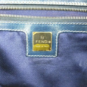 Fendi Navy Monogram FF Zucca Mamma Baguette Shoulder Flap  Bag 916ff88