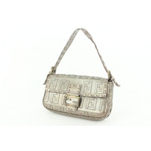 Fendi Silver Whipstitch Embossed FF Leather Mama Baguette Flap Bag 1ff98