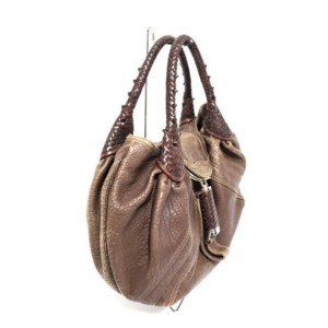Fendi Large Brown Leather Spy Hobo Woven Handle Bag 858788
