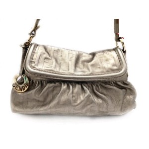 Fendi Silver Embossed Flap Shoulder Bag 239769