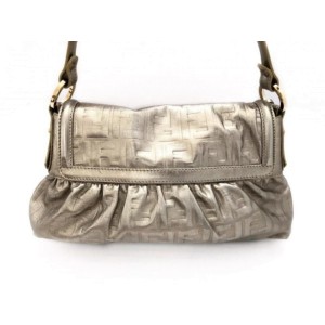 Fendi Silver Embossed Flap Shoulder Bag 239769