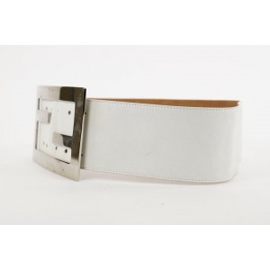 Fendi Oversized White FF Logo Leather Waist Belt 331ff223