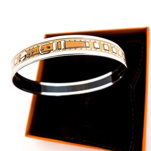 Hermes  Collier de Chien CDC Palladium 65 Fin Gold Printed Enamel Bracelet