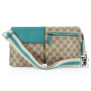 Gucci Turquoise Blue Monogram GG Belt Bag Fanny Pack Waist Pouch 639ggs317