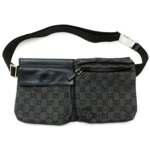 Gucci Charcoal Monogram GG Belt Bag Fanny Pack Waist Pouch 858662