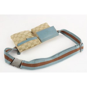 Gucci Blue Monogram Web Mini Belt Bag Fanny Pack Waist Pouch 6GGS0