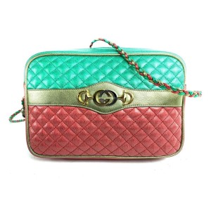 Gucci Green x Red x Gold Laminated Calfskin Quilted Small Trapuntata 26g00